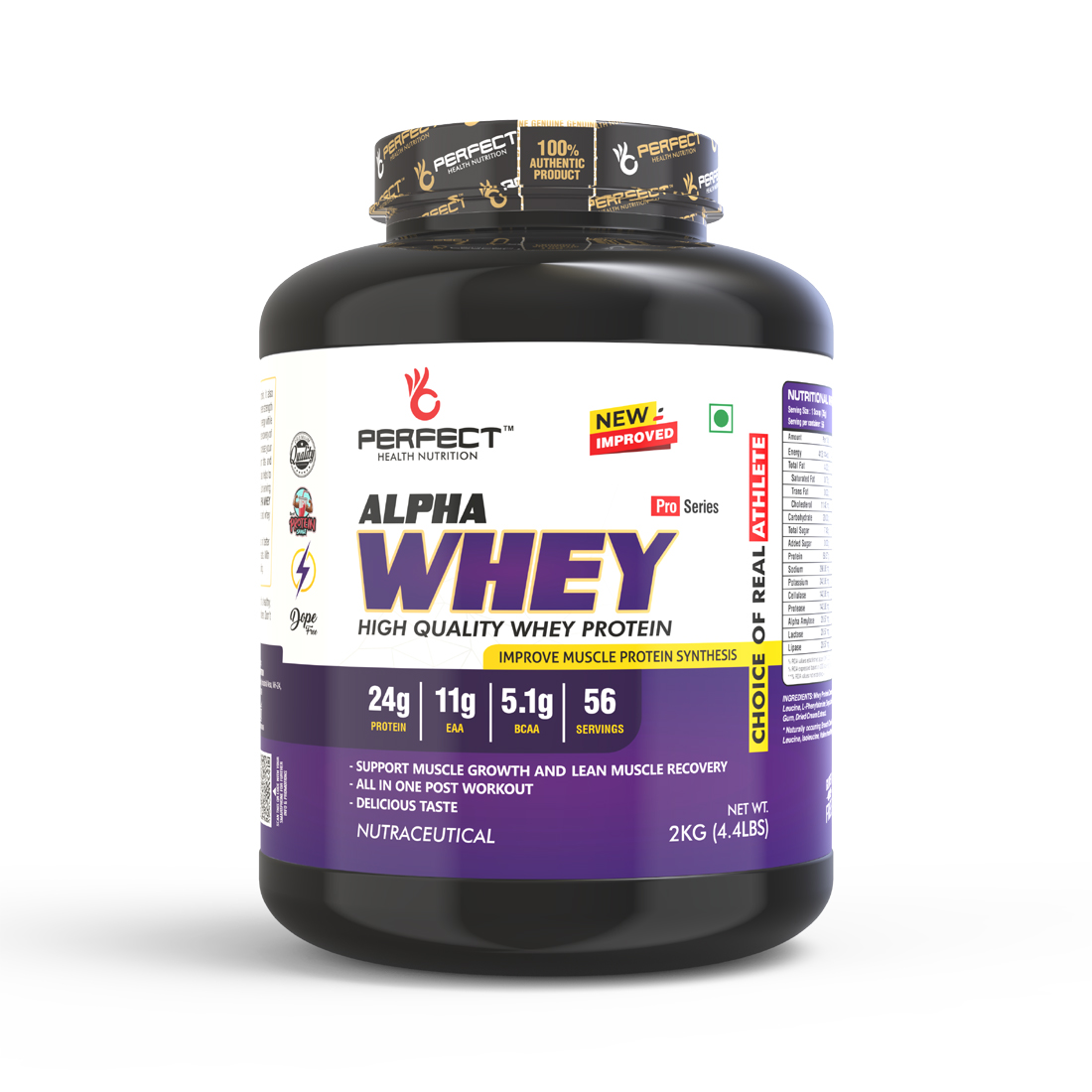 Perfect Health Nutrition Alpha Whey Protein Supplement Powder ( Chocolate 2 Kg / 4.4 lbs)