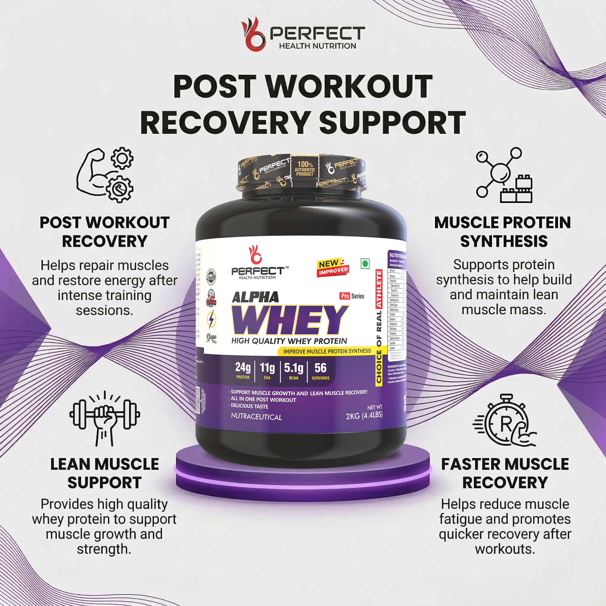Perfect Health Nutrition Alpha Whey Protein Supplement Powder ( Chocolate 2 Kg / 4.4 lbs) - Image 3