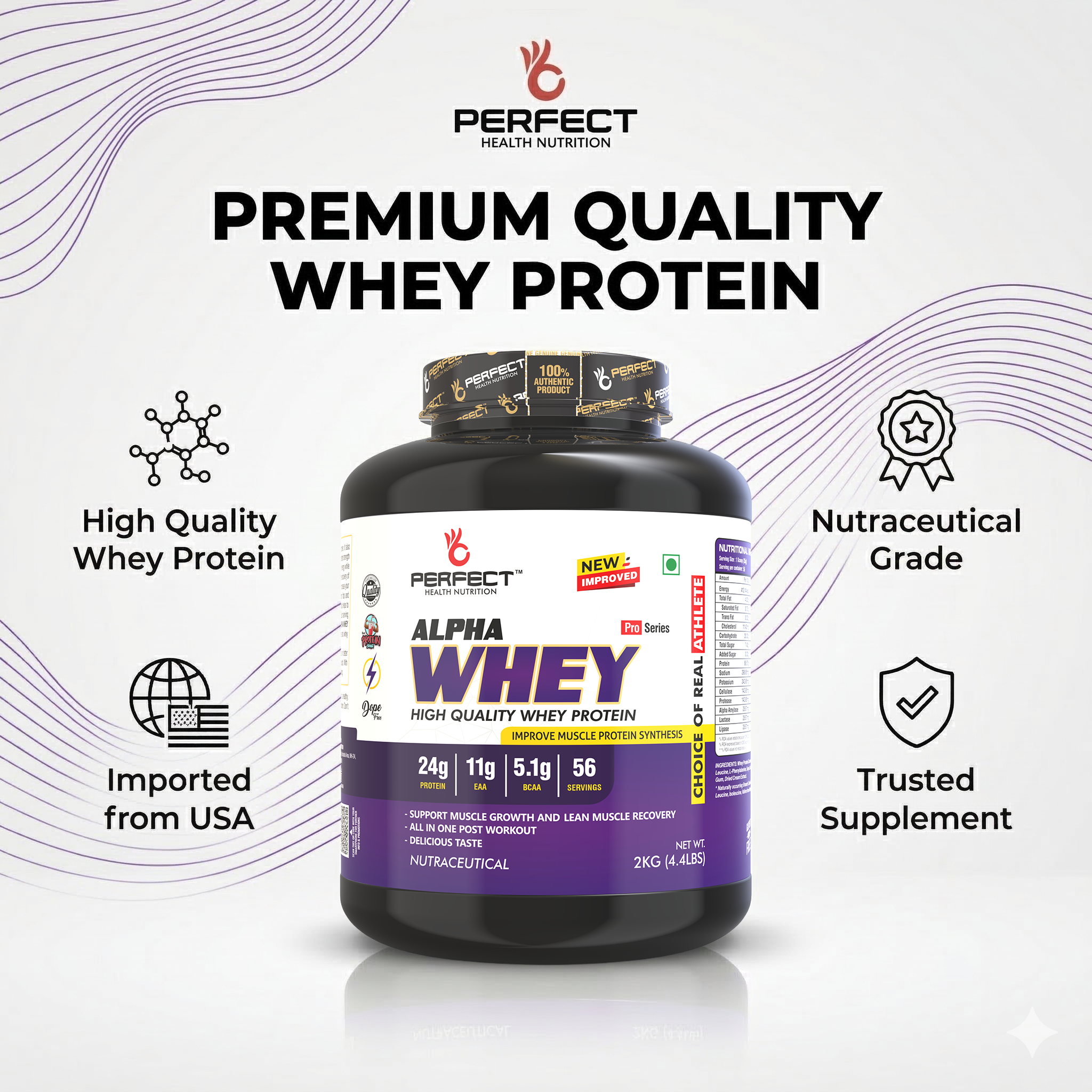 Perfect Health Nutrition Alpha Whey Protein Supplement Powder ( Chocolate 2 Kg / 4.4 lbs) - Image 6
