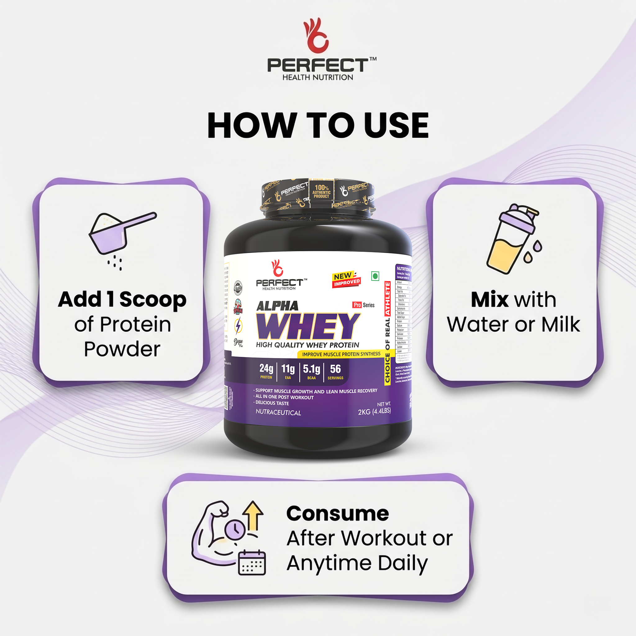 Perfect Health Nutrition Alpha Whey Protein Supplement Powder ( Chocolate 2 Kg / 4.4 lbs) - Image 7