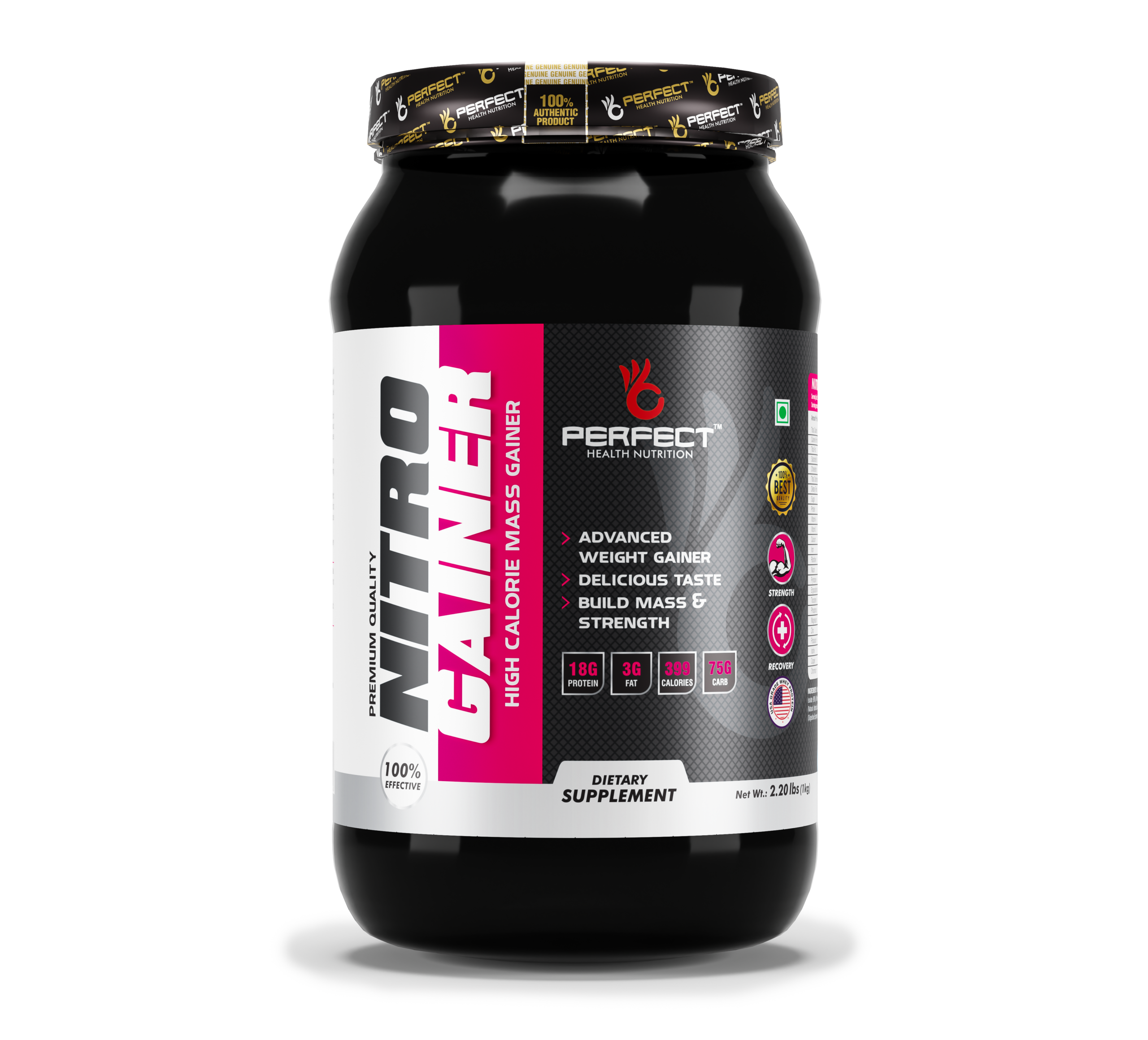 "Perfect Health Nutrition Nitro Gainer - High Calorie Mass Gainer, 1kg - Fuel Your Gains!"