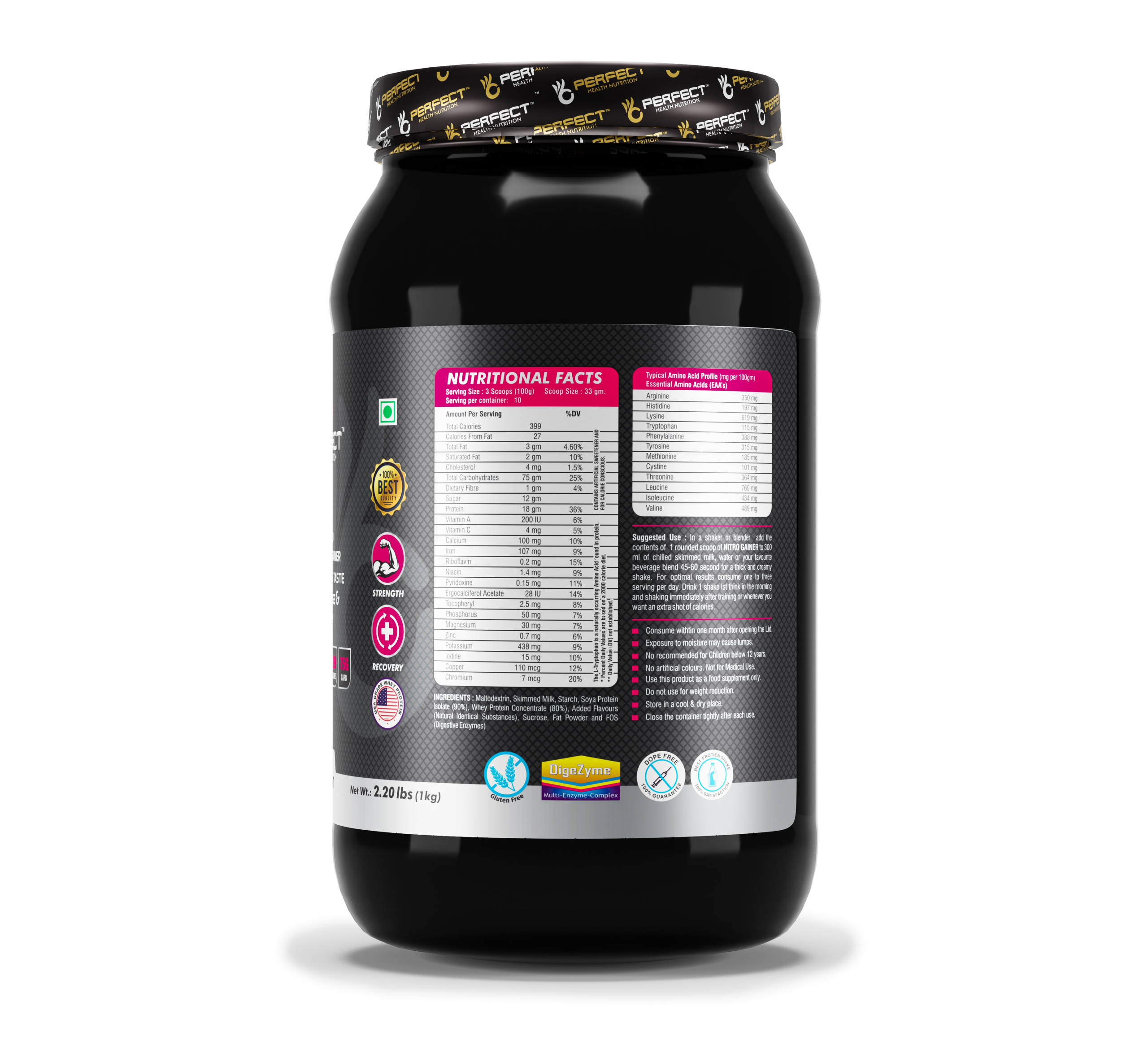 "Perfect Health Nutrition Nitro Gainer - High Calorie Mass Gainer, 1kg - Fuel Your Gains!" - Image 2