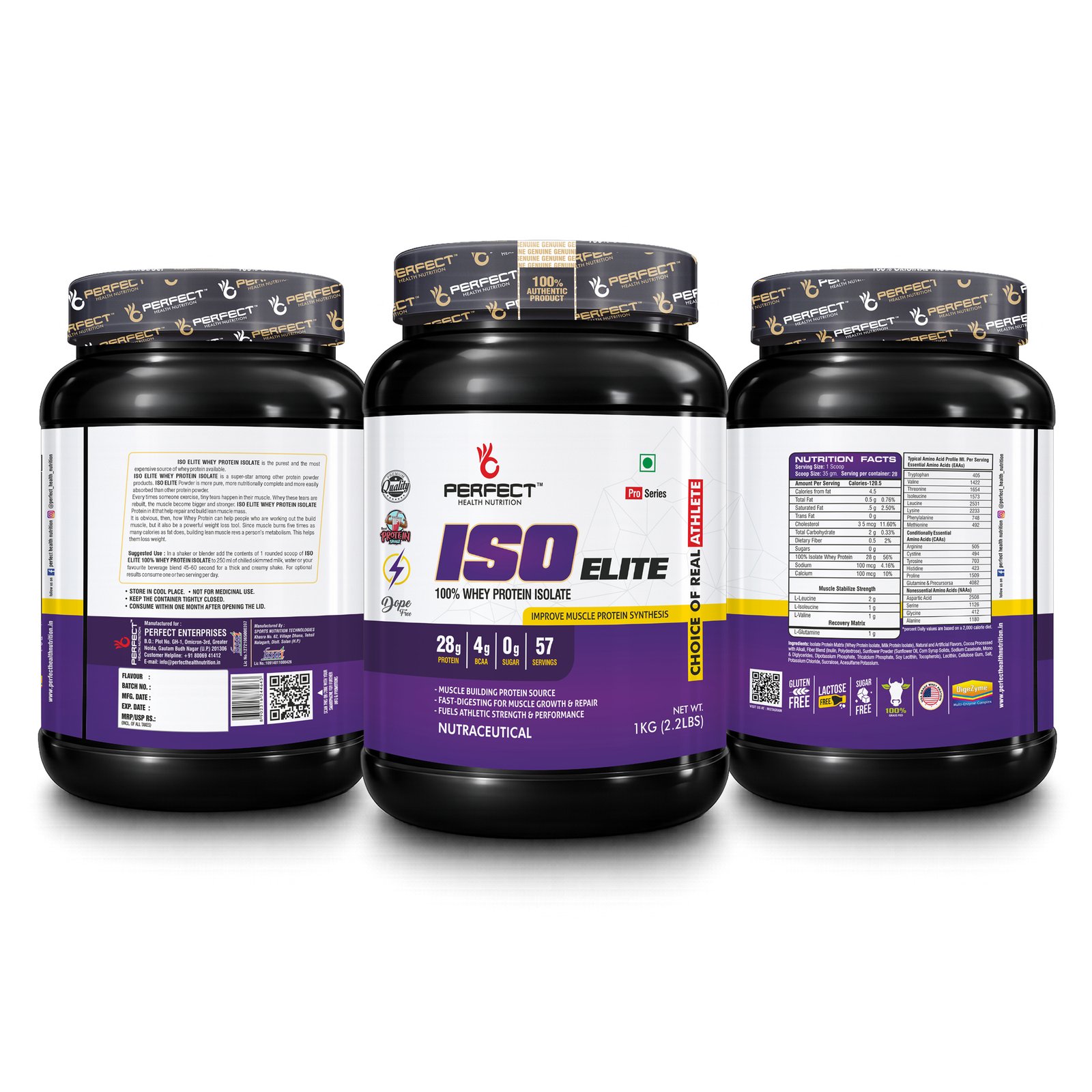 ISO ELITE (Whey Protein Isolate), 28g Protein per serving with Digestive Enzymes 1KG - Image 2