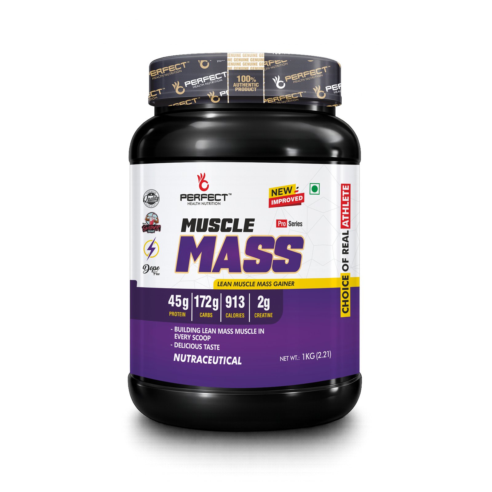 Perfect Health Nutrition Muscle Mass, Lean Muscle Mass Gainer with Digestive Enzymes 1Kg